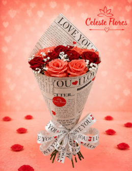 Buquê Coleção Love Romântico de Rosas Vermelhas e Corais