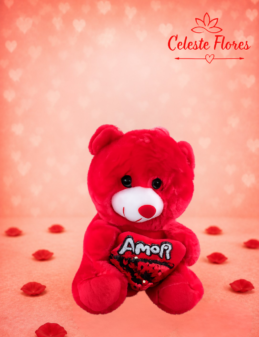 Pelúcia Urso vermelho com coração Amor Paetê 20cm