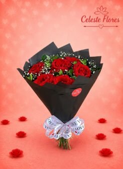 Buquê Coleção Black tradicional de rosas vermelhas aveludadas