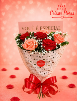 Buquê coleção Sublime VOCÊ É ESPECIAL de Rosas Vermelhas e rosas Corais
