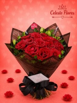 Buquê Coleção Black Luxo de Rosas vermelhas aveludadas